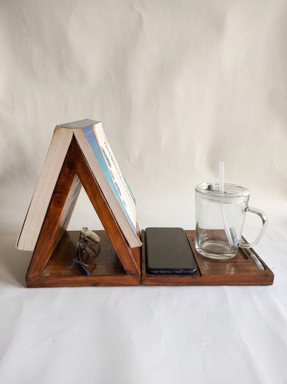 Foldable Wooden Sofa Arm Book Stand & Organizer | Reading Companion