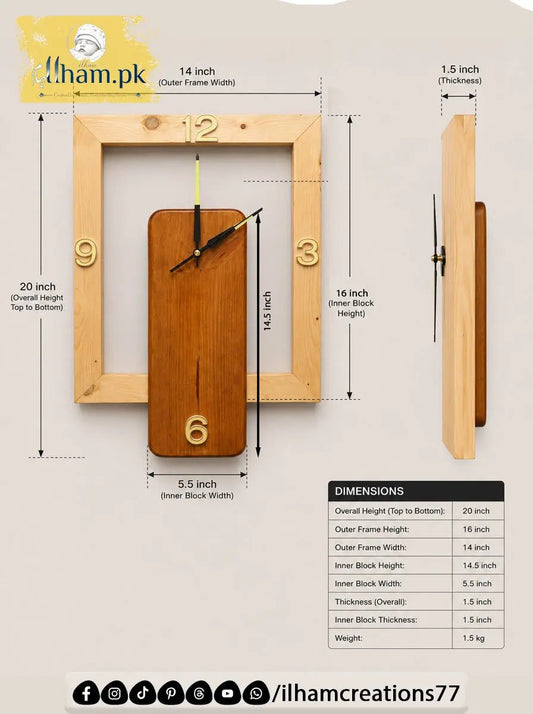 Natural Wood Open Frame Wall Clock | Wooden Wall Clock Pakistan - ilham Creations - ilham Creations
