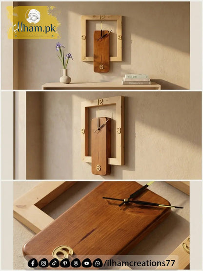 Natural Wood Open Frame Wall Clock | Wooden Wall Clock Pakistan - ilham Creations - ilham Creations