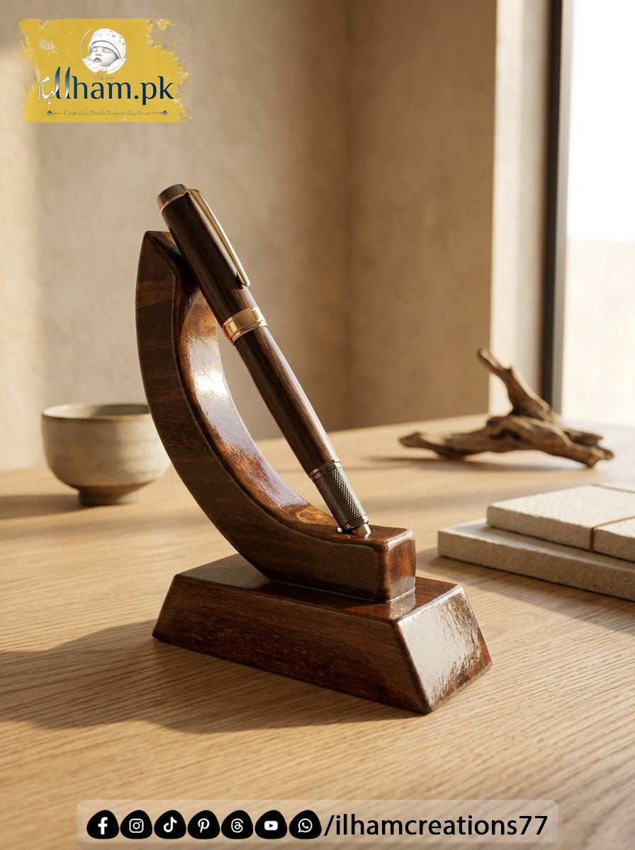 New Moon Wooden Pen Stand for Office Table - Wooden Pen Holder | Ilham.pk - ilham Creations