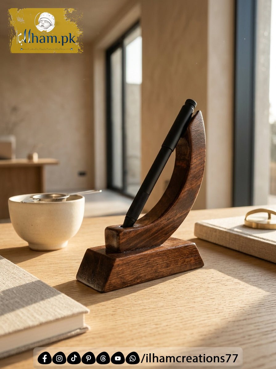 New Moon Wooden Pen Stand for Office Table - Wooden Pen Holder | Ilham.pk - ilham Creations