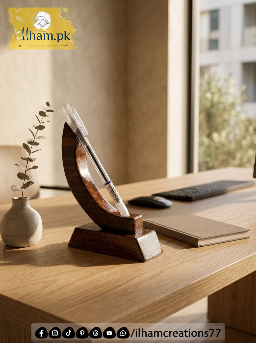 New Moon Wooden Pen Stand for Office Table - Wooden Pen Holder | Ilham.pk - ilham Creations