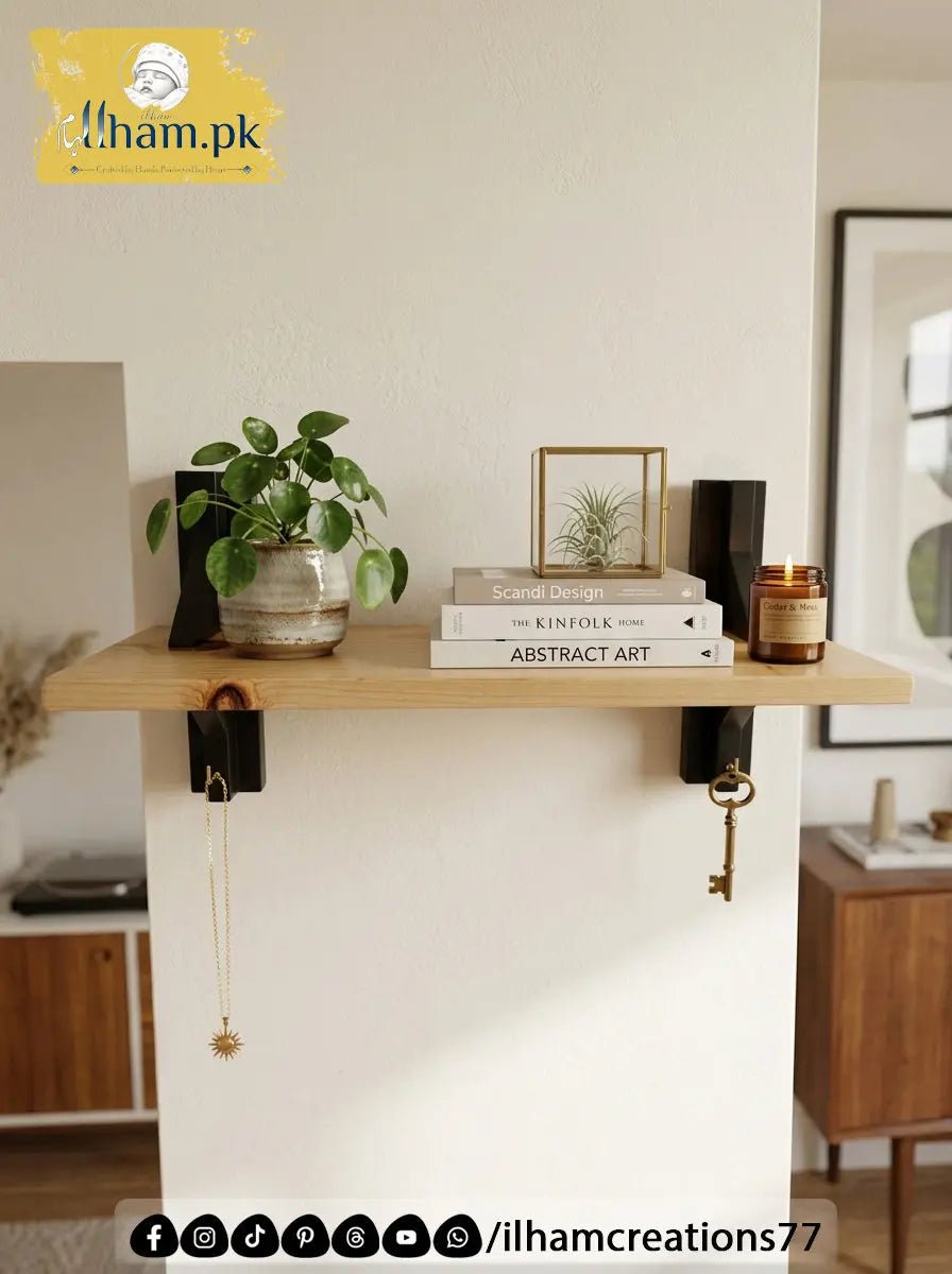NoirNest Wooden Wall Shelf – 20x7 Inch Handmade Wooden Shelf - ilham Creations - ilham Creations
