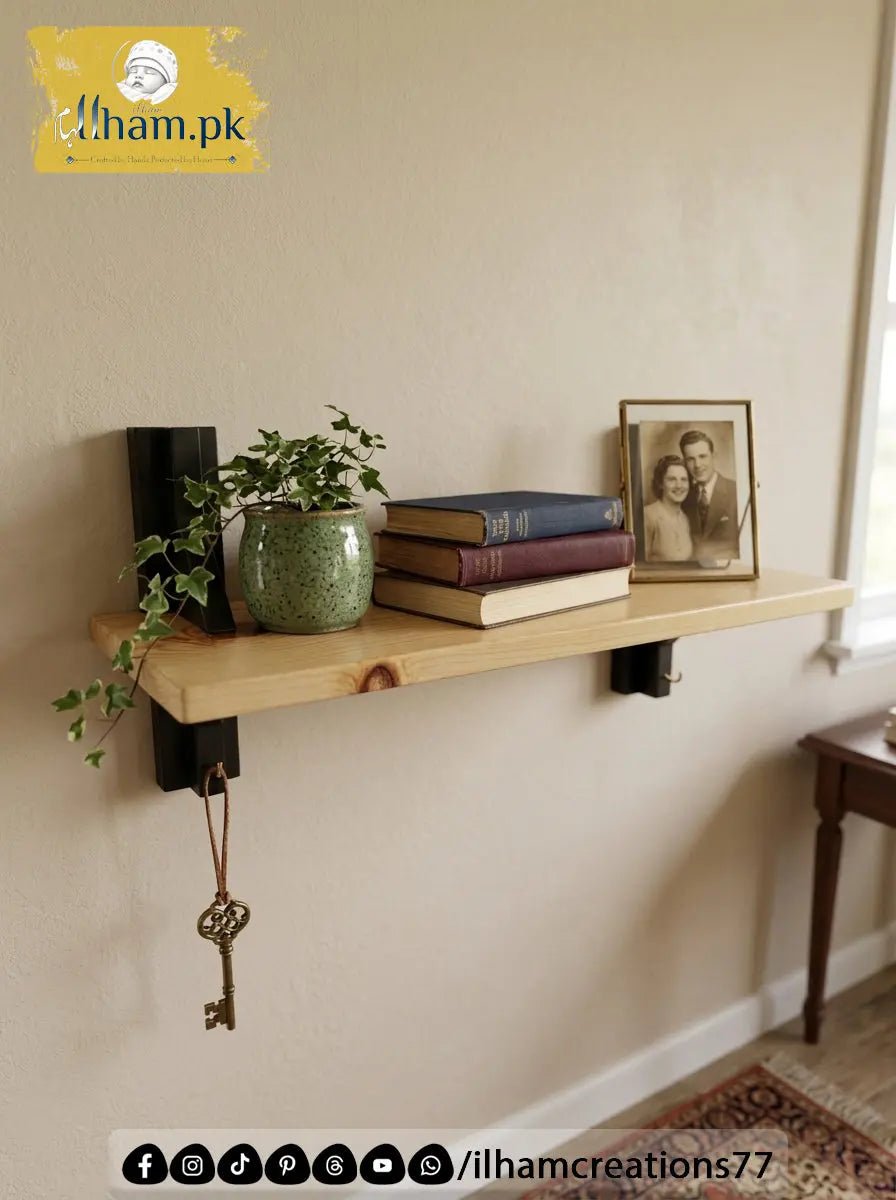 NoirNest Wooden Wall Shelf – 20x7 Inch Handmade Wooden Shelf - ilham Creations - ilham Creations