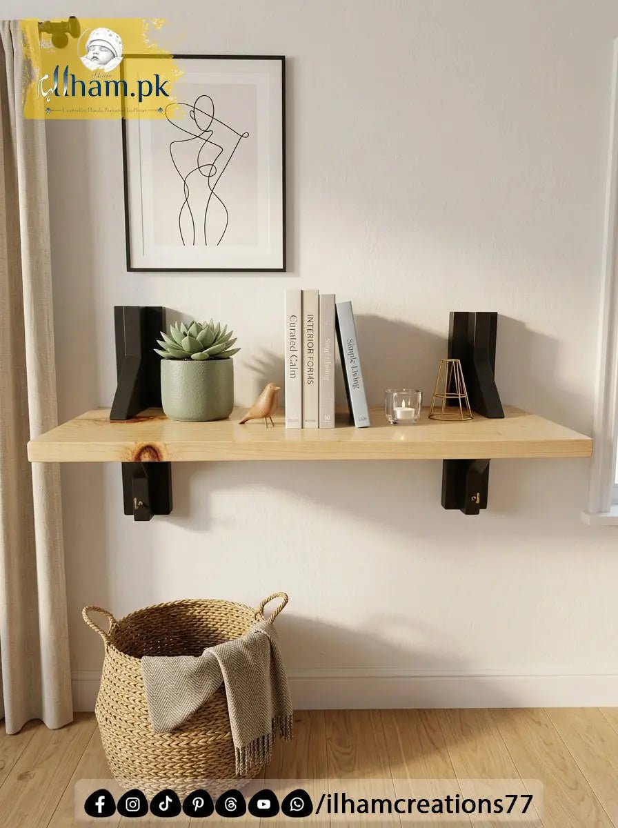NoirNest Wooden Wall Shelf – 20x7 Inch Handmade Wooden Shelf - ilham Creations - ilham Creations