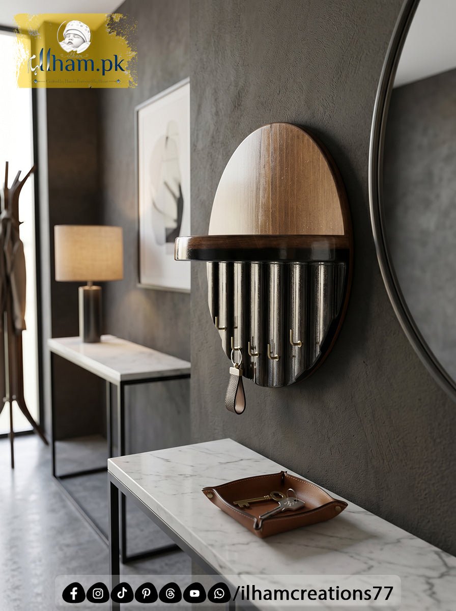 Premium Wooden Luna Wall Key Holder with Shelf for Home Entrance | ilham.pk - ilham Creations