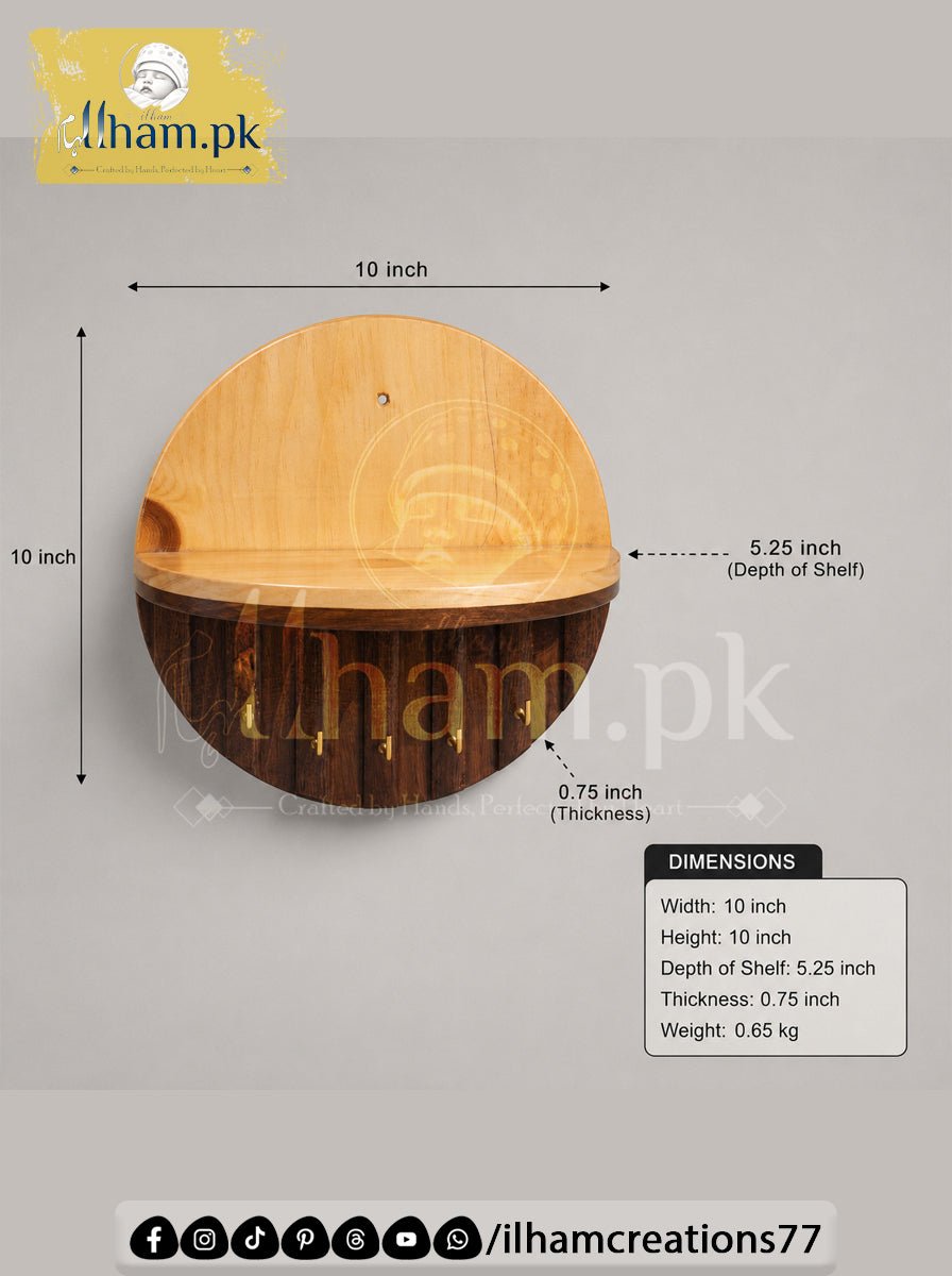 Premium Wooden Luna Wall Key Holder with Shelf for Home Entrance | ilham.pk - ilham Creations