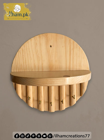 Premium Wooden Luna Wall Key Holder with Shelf for Home Entrance | ilham.pk - ilham Creations