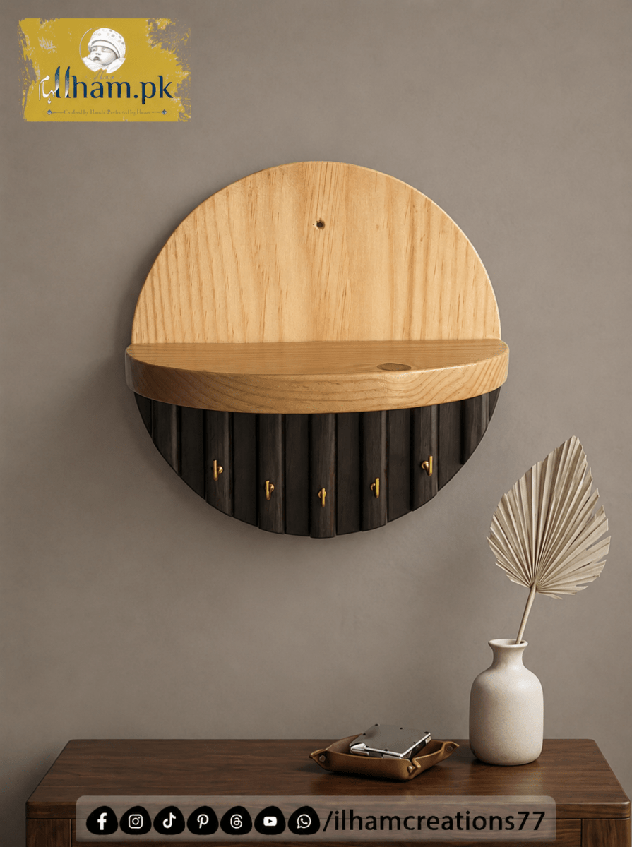 Premium Wooden Luna Wall Key Holder with Shelf for Home Entrance | ilham.pk - ilham Creations