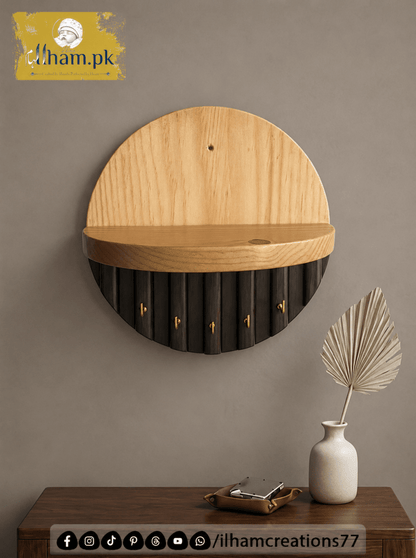 Premium Wooden Luna Wall Key Holder with Shelf for Home Entrance | ilham.pk - ilham Creations