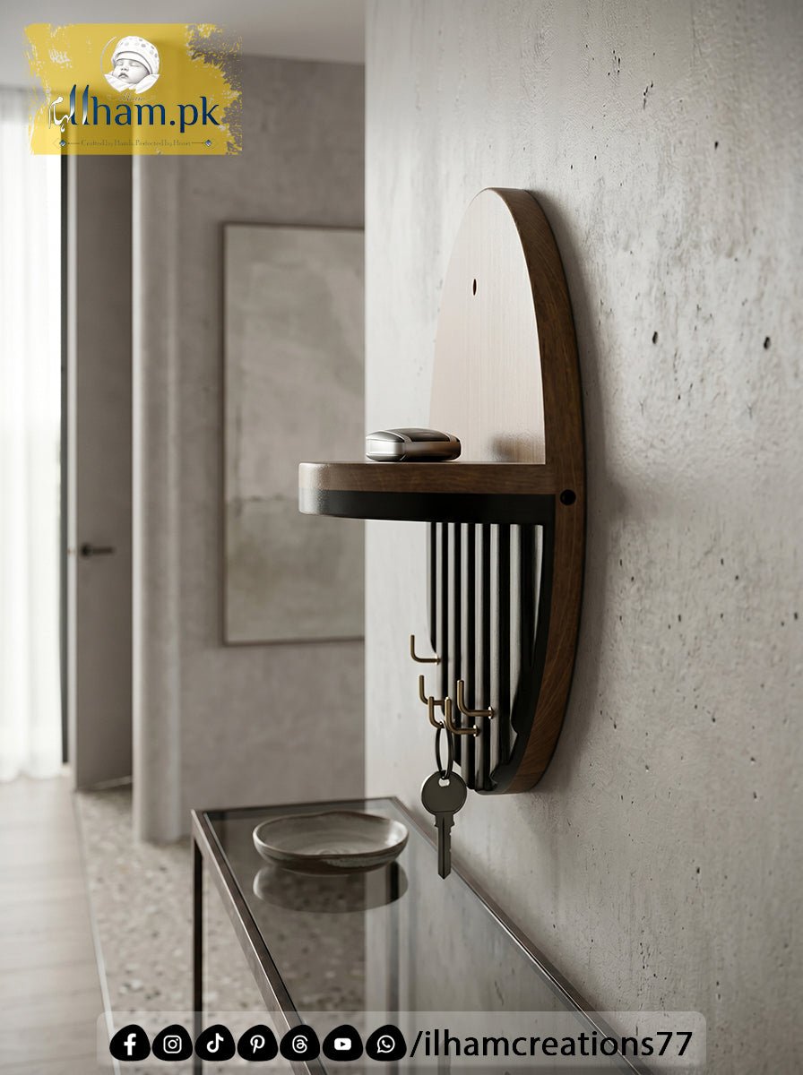 Premium Wooden Luna Wall Key Holder with Shelf for Home Entrance | ilham.pk - ilham Creations