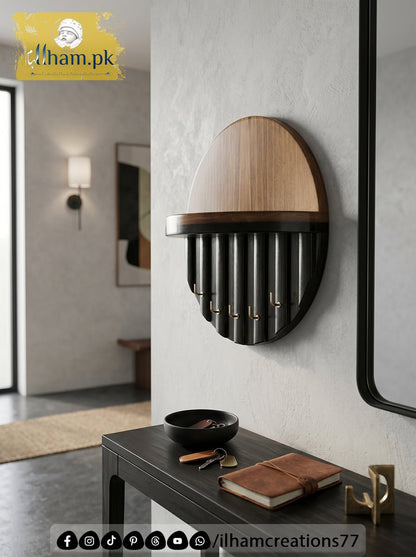 Premium Wooden Luna Wall Key Holder with Shelf for Home Entrance | ilham.pk - ilham Creations