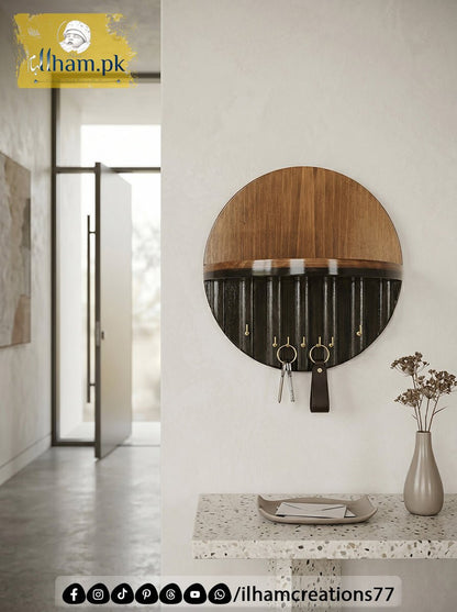 Premium Wooden Luna Wall Key Holder with Shelf for Home Entrance | ilham.pk - ilham Creations
