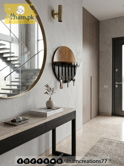 Premium Wooden Luna Wall Key Holder with Shelf for Home Entrance | ilham.pk - ilham Creations