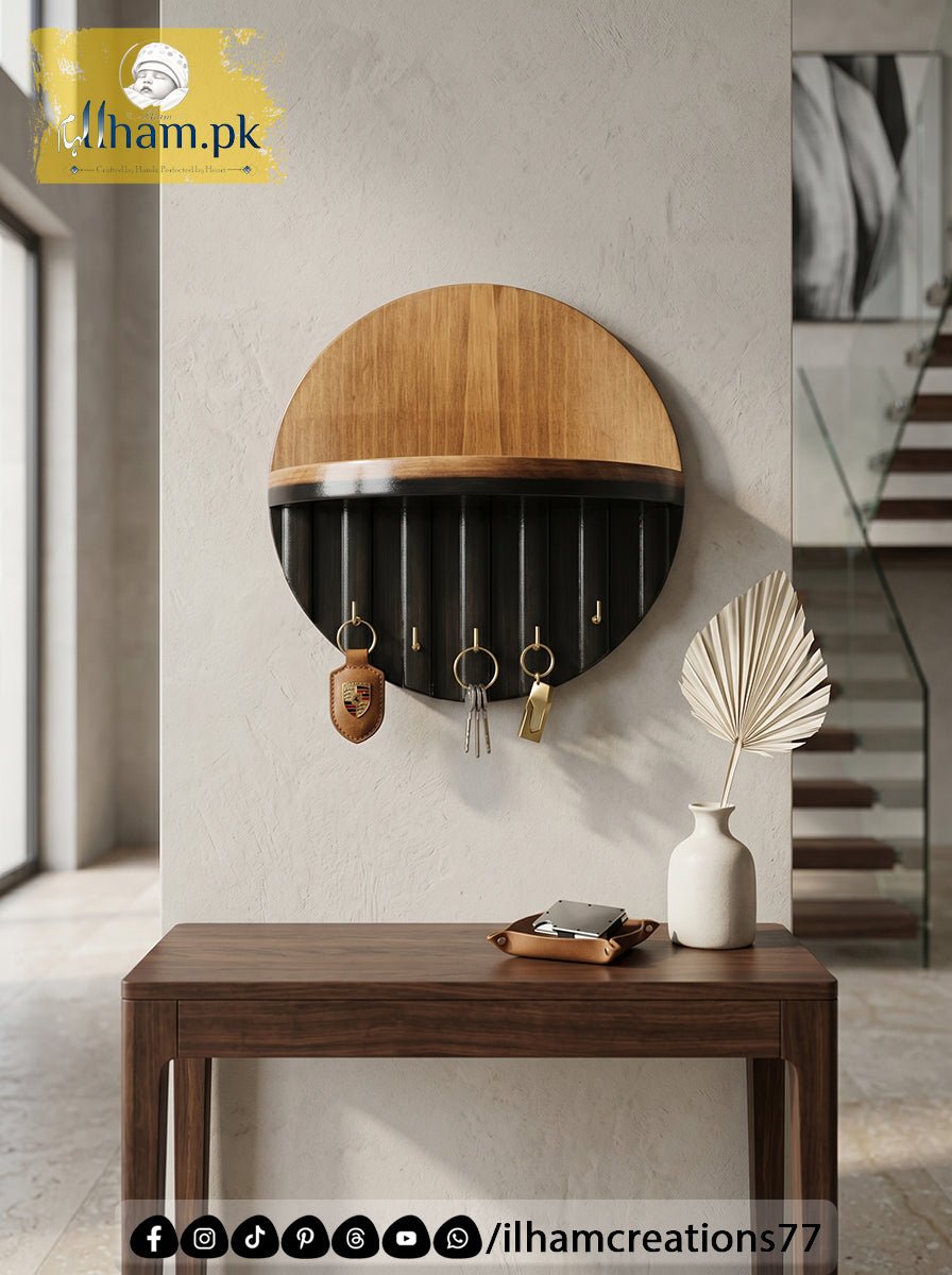 Premium Wooden Luna Wall Key Holder with Shelf for Home Entrance | ilham.pk - ilham Creations
