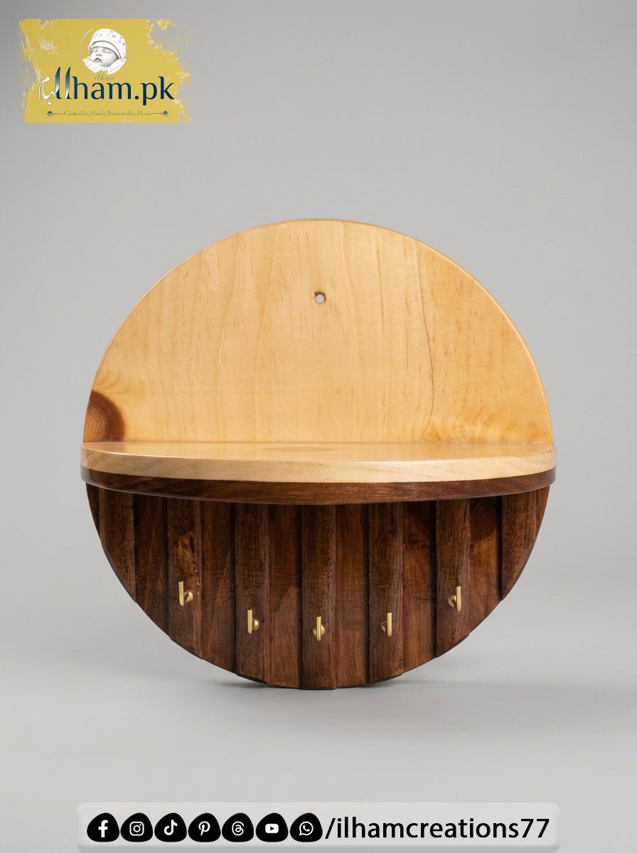 Premium Wooden Luna Wall Key Holder with Shelf for Home Entrance | ilham.pk - ilham Creations