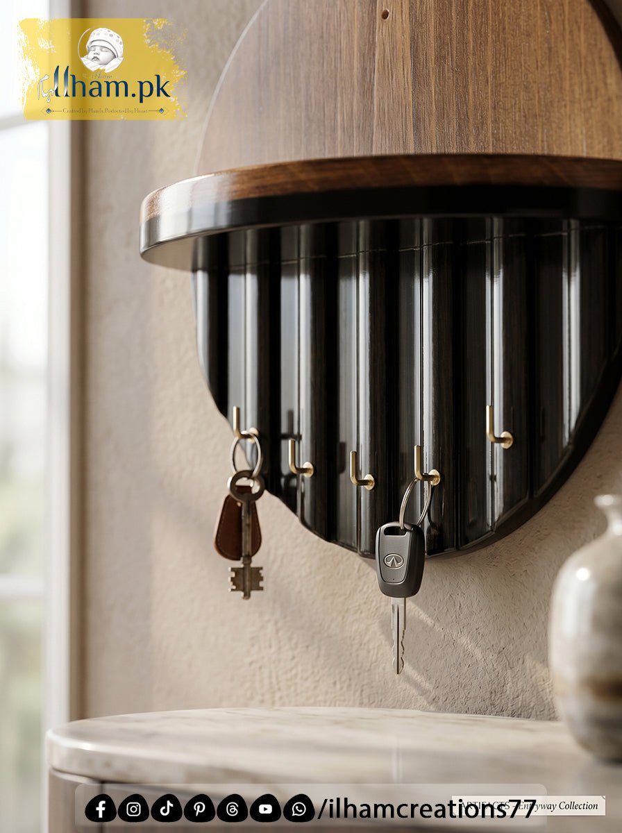 Premium Wooden Luna Wall Key Holder with Shelf for Home Entrance | ilham.pk - ilham Creations