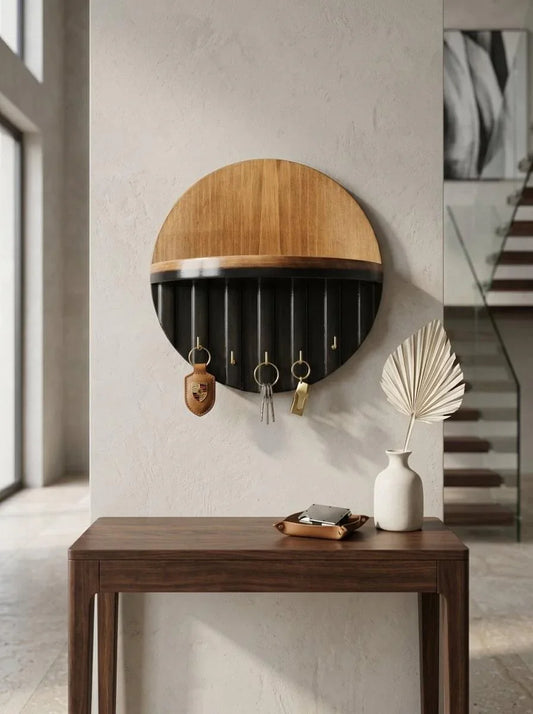 Premium Wooden Luna Wall Key Holder with Shelf for Home Entrance Wall Decor | Handmade by Ilham.pk - ilham - Crafted by Hands, Perfected by Heart