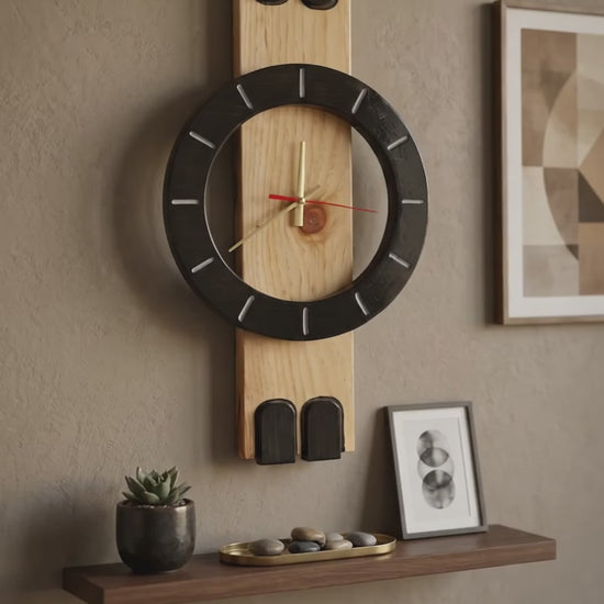 Modern Handmade Wooden Black & Natural Wood Design Eclipse Sonata Wall Clock for Living Room & Office | ilham.pk.