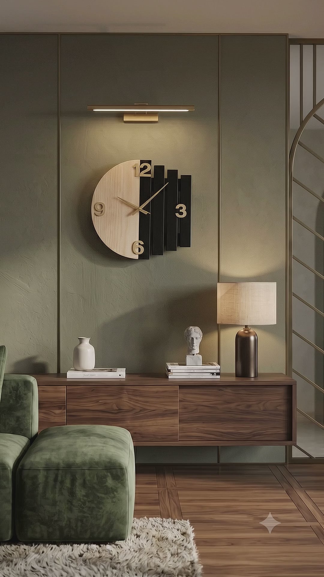 Luna Arc Modern Wooden Wall Clock | Premium Black & Natural Wood Wall Decor | ilham.pk.