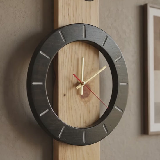 Modern Handmade Wooden Black & Natural Wood Design Eclipse Sonata Wall Clock for Living Room & Office | ilham.pk.