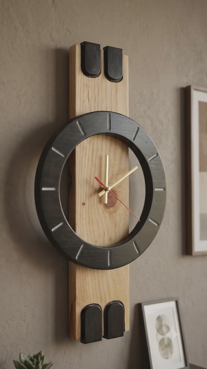 Modern Handmade Wooden Black & Natural Wood Design Eclipse Sonata Wall Clock for Living Room & Office | ilham.pk.