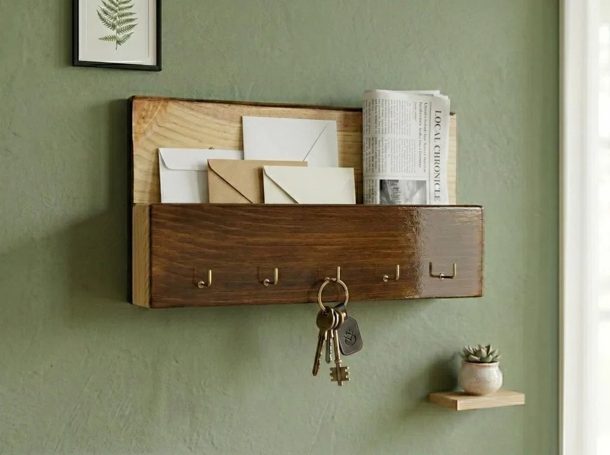Rustic Wall Mounted Key Holder including Organizer Area for Mobile or anything else | Ilham.pk - ilham - Crafted by Hands, Perfected by Heart