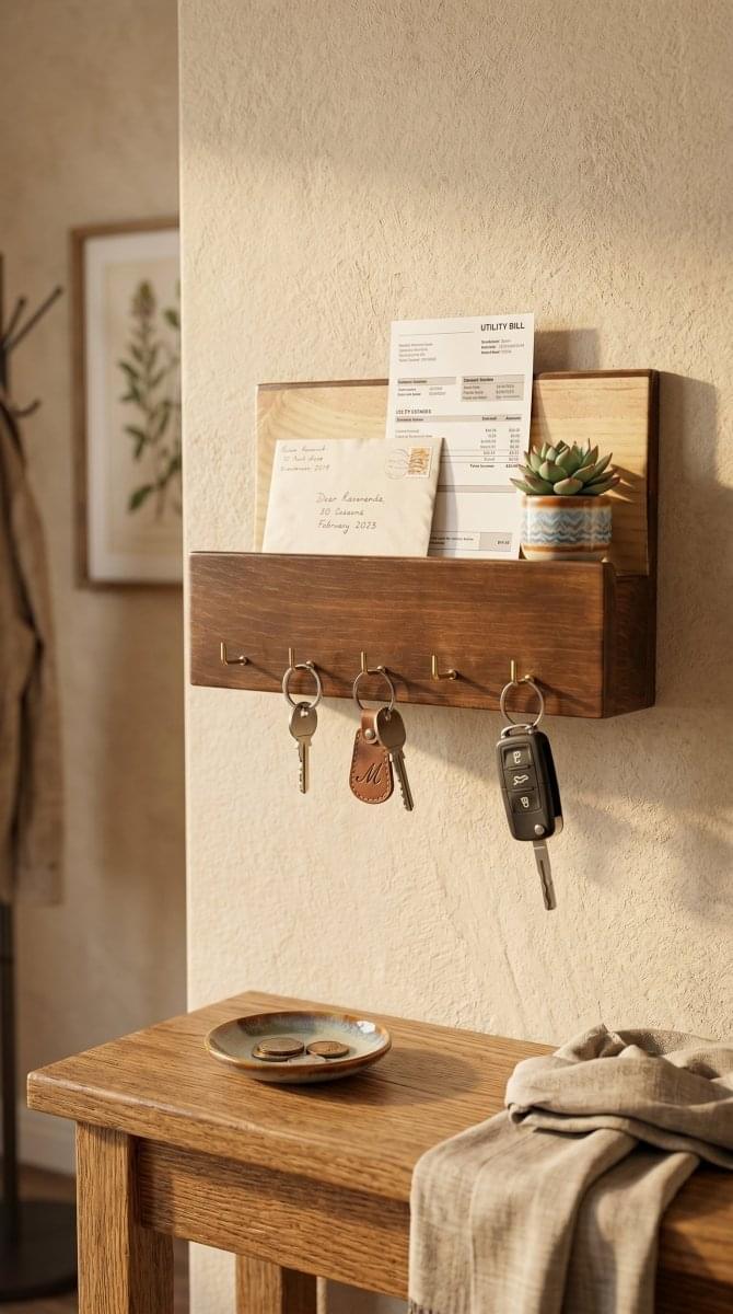 Rustic Wall Mounted Key Holder including Organizer Area for Mobile or anything else | Ilham.pk - ilham - Crafted by Hands, Perfected by Heart