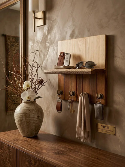 Rustic Wooden Wall Mounted Key Holder with Shelf – Entryway Organizer Rack with 4 Metal Hooks for Keys and shelf for Wallet, Mail, Mobile Phone & Home Décor | Ilham.pk - ilham - Crafted by Hands, Perfected by Heart