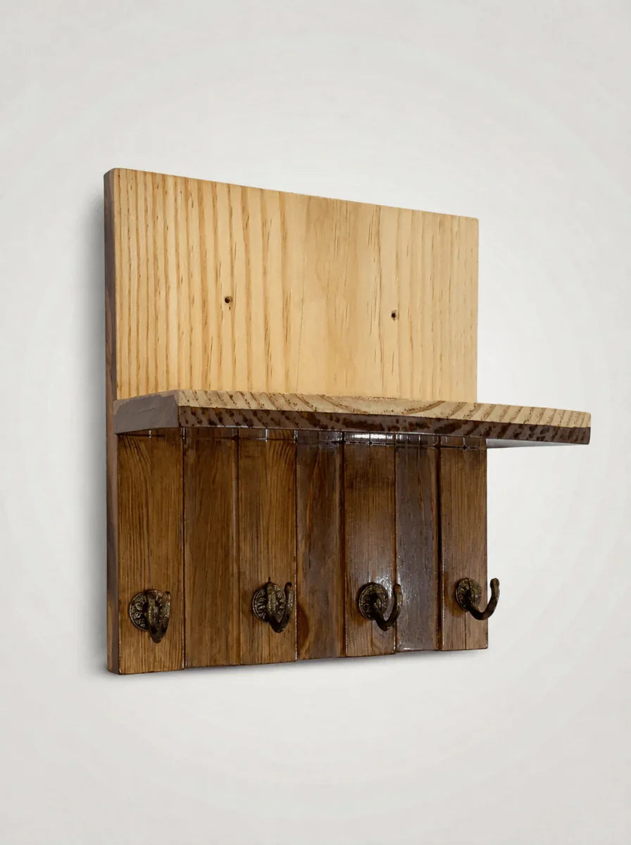 Rustic Wooden Wall Mounted Key Holder with Shelf – Entryway Organizer Rack with 4 Metal Hooks for Keys and shelf for Wallet, Mail, Mobile Phone & Home Décor | Ilham.pk - ilham - Crafted by Hands, Perfected by Heart