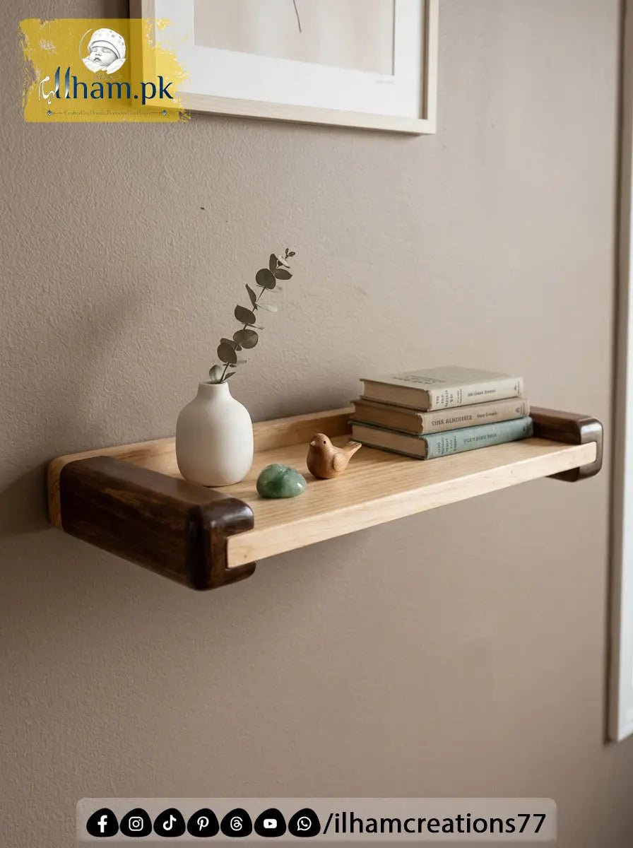 TimberAura 18x7 Inch Wooden Wall Shelf - Handmade Rustic Wood Decor - ilham Creations - ilham Creations