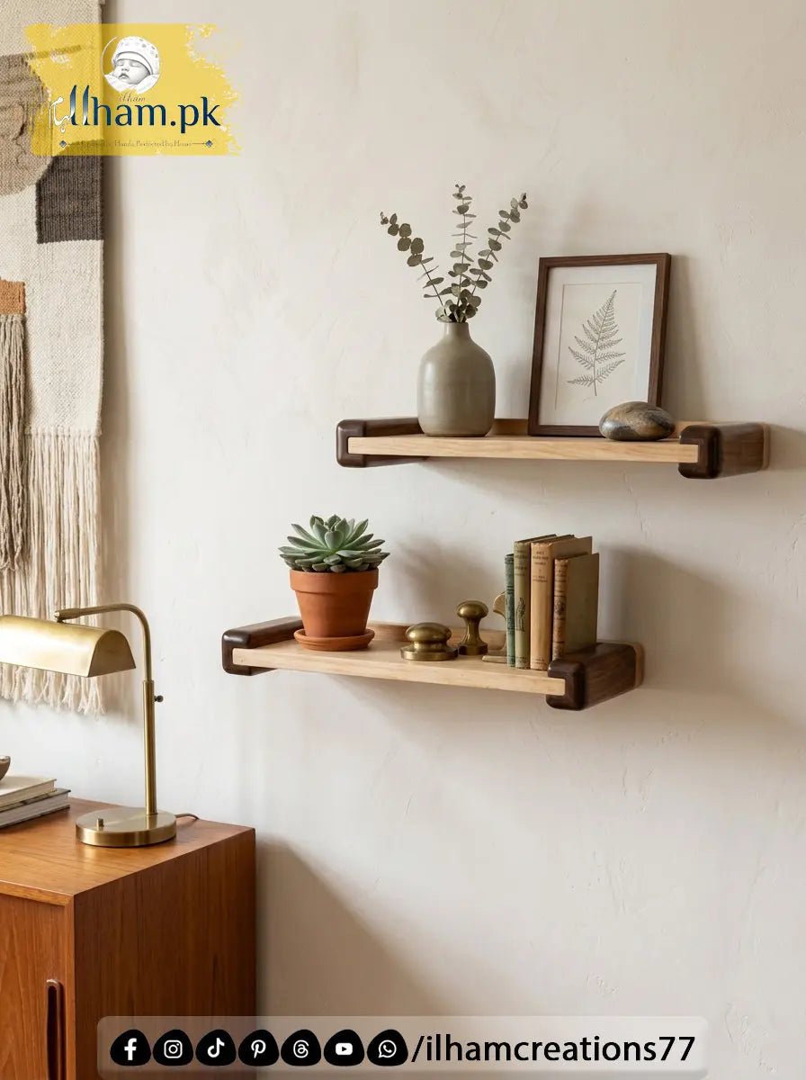 TimberAura 18x7 Inch Wooden Wall Shelf - Handmade Rustic Wood Decor - ilham Creations - ilham Creations