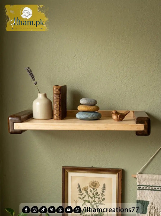 TimberAura 18x7 Inch Wooden Wall Shelf - Handmade Rustic Wood Decor - ilham Creations - ilham Creations