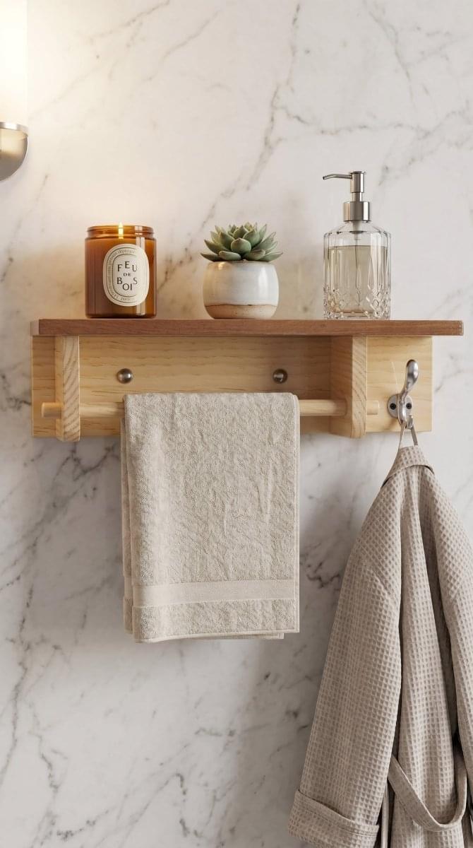 Wooden Bathroom Bath & Hand Towel Hanger with Storage Shelf | Bathroom Organizer Shelf for Towels, Toiletries & Accessories | Ilham.pk - ilham - Crafted by Hands, Perfected by Heart