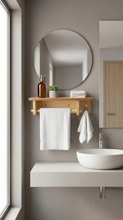 Wooden Bathroom Bath & Hand Towel Hanger with Storage Shelf | Bathroom Organizer Shelf for Towels, Toiletries & Accessories | Ilham.pk - ilham - Crafted by Hands, Perfected by Heart