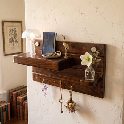 Wooden Key Holder and Wall Organizer with Shelf and Flower Hanger | ilham.pk - ilham - Crafted by Hands, Perfected by Heart