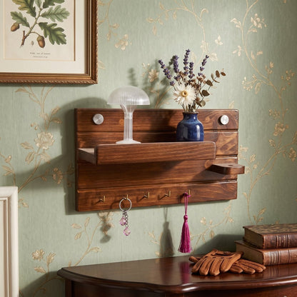Wooden Key Holder and Wall Organizer with Shelf and Flower Hanger | ilham.pk - ilham - Crafted by Hands, Perfected by Heart