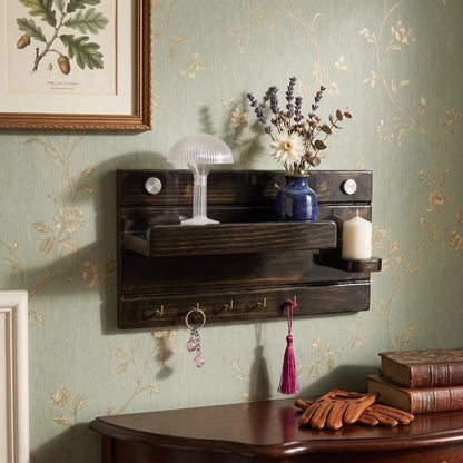 Wooden Key Holder and Wall Organizer with Shelf and Flower Hanger | ilham.pk - ilham - Crafted by Hands, Perfected by Heart