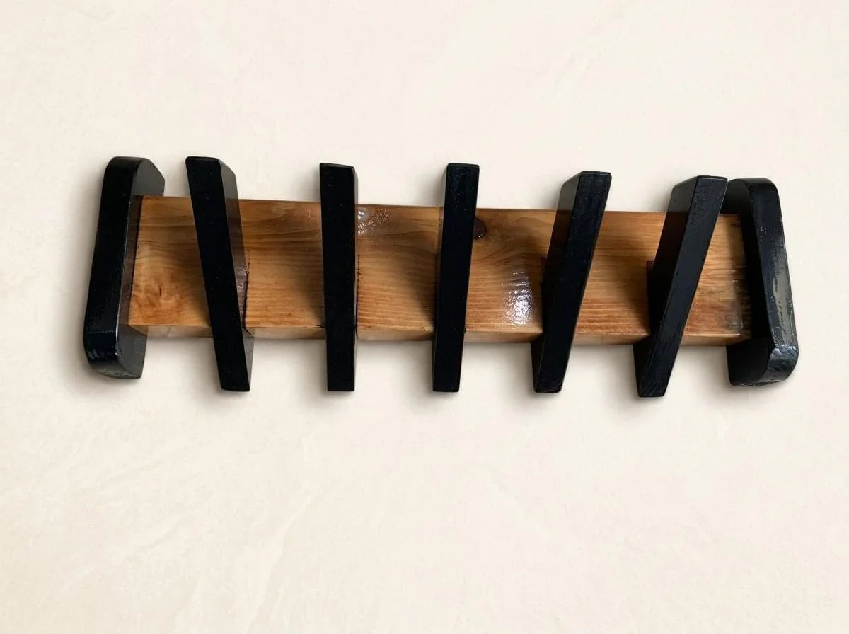 Wooden Multipurpose Wall Coat, Cloths, Cap and Handbag with 5 Heavy Duty Hooks | ilham.pk - ilham - Crafted by Hands, Perfected by Heart