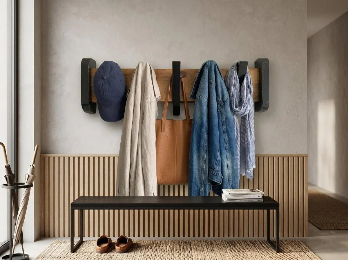 Wooden Multipurpose Wall Coat, Cloths, Cap and Handbag with 5 Heavy Duty Hooks | ilham.pk - ilham - Crafted by Hands, Perfected by Heart