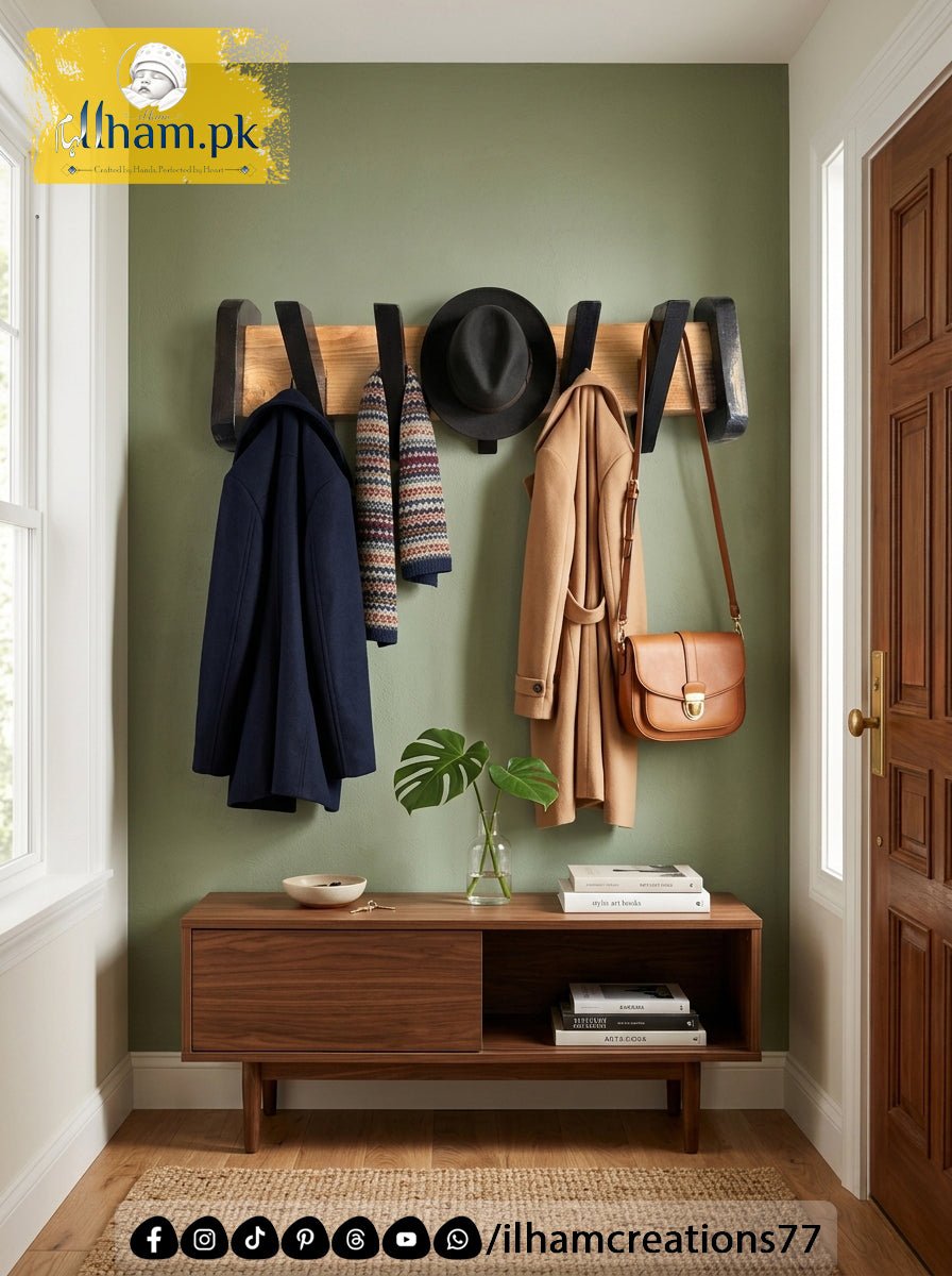 Wooden Multipurpose Wall Mounted 5 Hook Hanger for Coat, Cloths, Cap etc | ilham.pk - ilham Creations