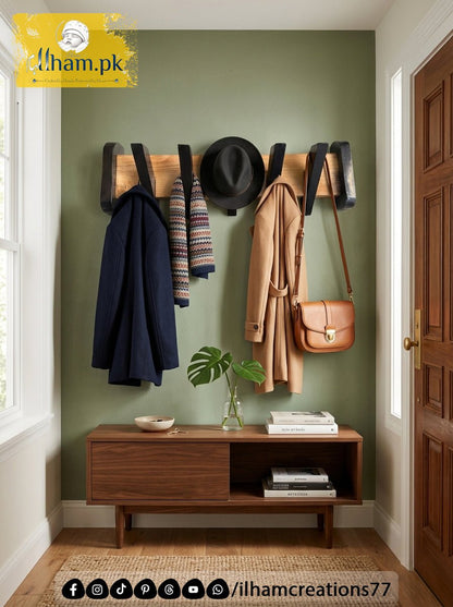 Wooden Multipurpose Wall Mounted 5 Hook Hanger for Coat, Cloths, Cap etc | ilham.pk - ilham Creations