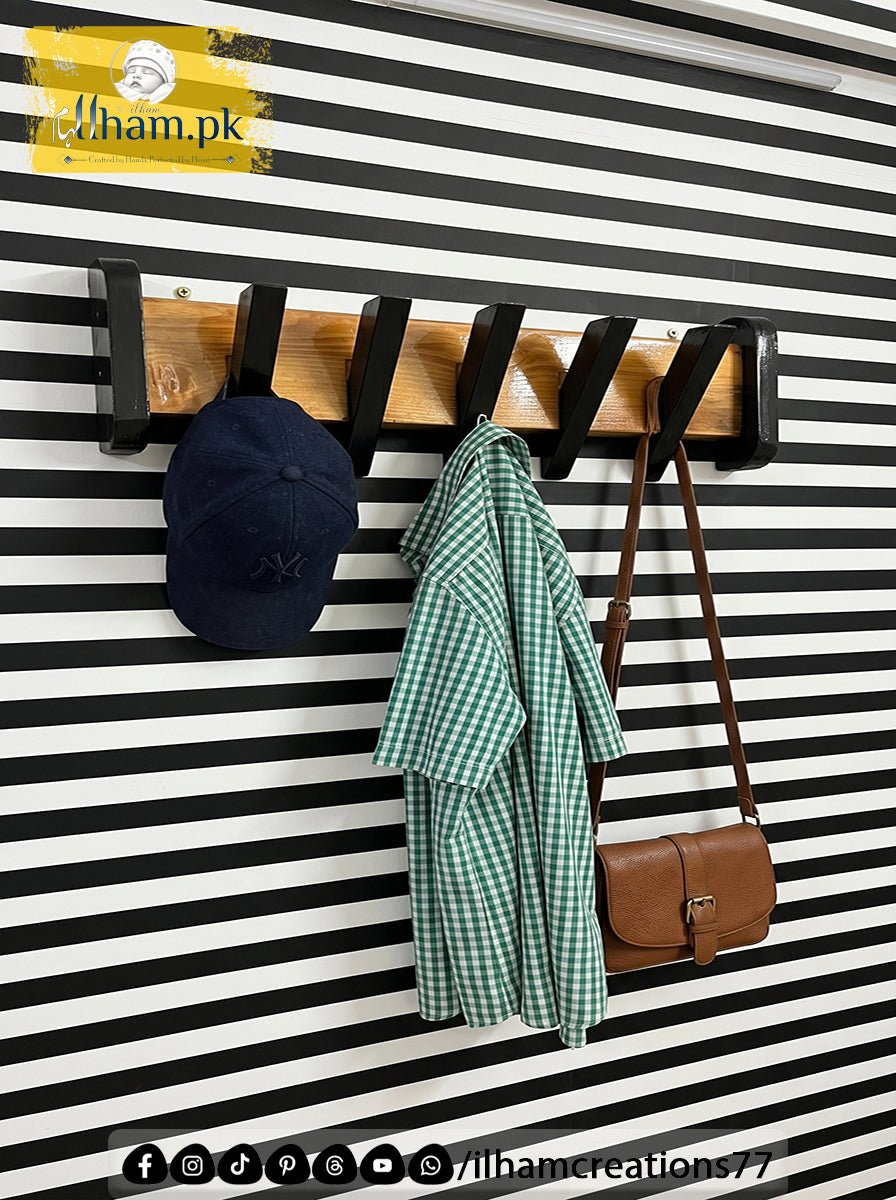 Wooden Multipurpose Wall Mounted 5 Hook Hanger for Coat, Cloths, Cap etc | ilham.pk - ilham Creations