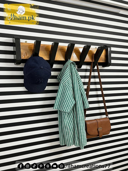 Wooden Multipurpose Wall Mounted 5 Hook Hanger for Coat, Cloths, Cap etc | ilham.pk - ilham Creations