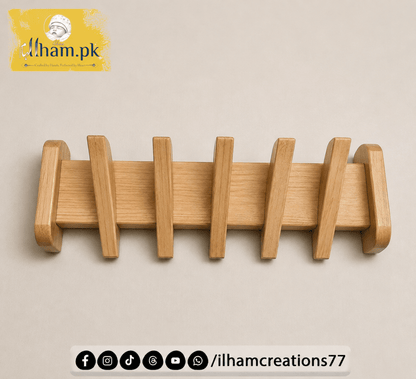 Wooden Multipurpose Wall Mounted 5 Hook Hanger for Coat, Cloths, Cap etc | ilham.pk - ilham Creations