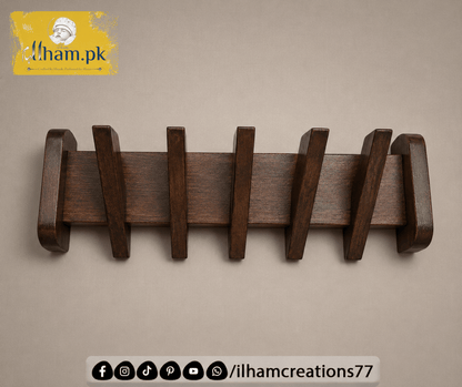 Wooden Multipurpose Wall Mounted 5 Hook Hanger for Coat, Cloths, Cap etc | ilham.pk - ilham Creations