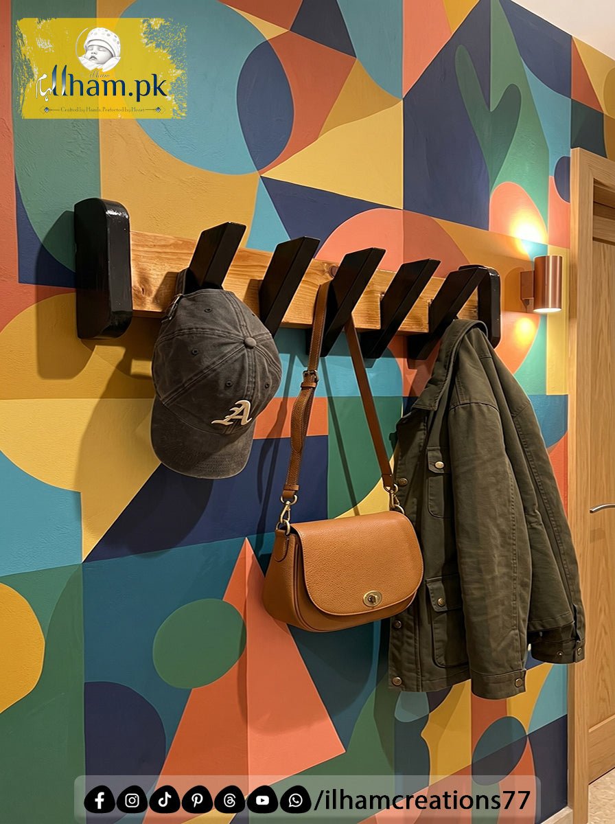 Wooden Multipurpose Wall Mounted 5 Hook Hanger for Coat, Cloths, Cap etc | ilham.pk - ilham Creations
