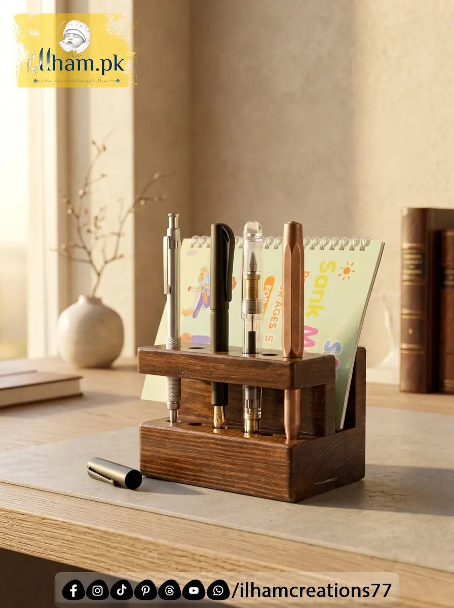 Wooden Pen and Diary Stand for Office Desk - ilham Creations - ilham Creations