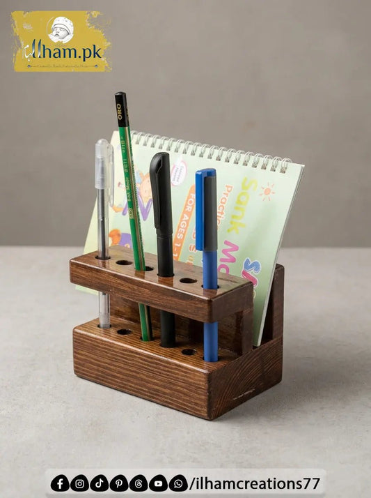 Wooden Pen and Diary Stand for Office Desk - ilham Creations - ilham Creations