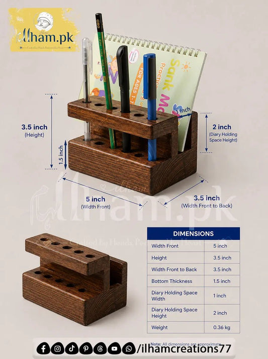 Wooden Pen and Diary Stand for Office Desk - ilham Creations - ilham Creations